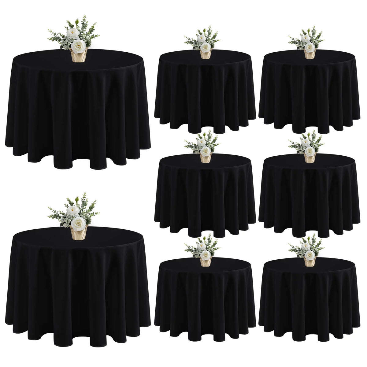 8 Pack Black 120 inch Round Polyester Table Cloth U8540
