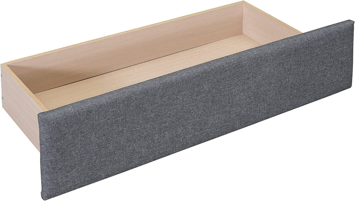 Beige Twin Size Upholstered Bed Frame with Headboard and Storage Underneath V9804