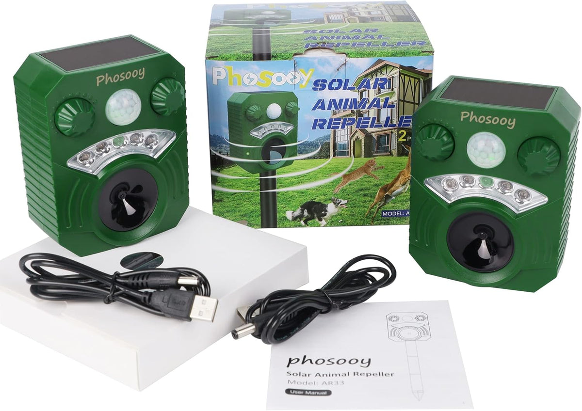 Waterproof Solar Ultrasonic Animal Repeller with Motion Activated LED Flashing Lights Y44245