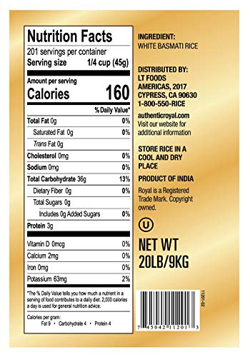 20 Pound Long Grain Indian White Basmati Rice O927
