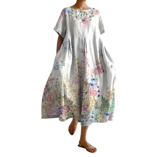 Womens Boho Floral Maxi Dresses Summer Casual Loose Oversized Long Dress Pockets J7266