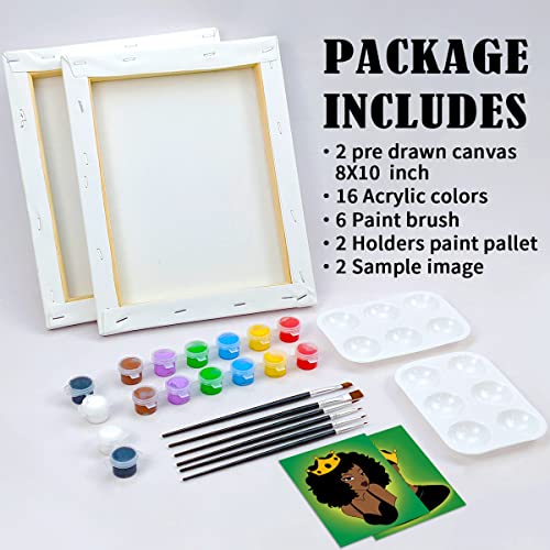 2 Pack Pre Drawn Stretched Canvases Paint Art Set 8x10 Q15415