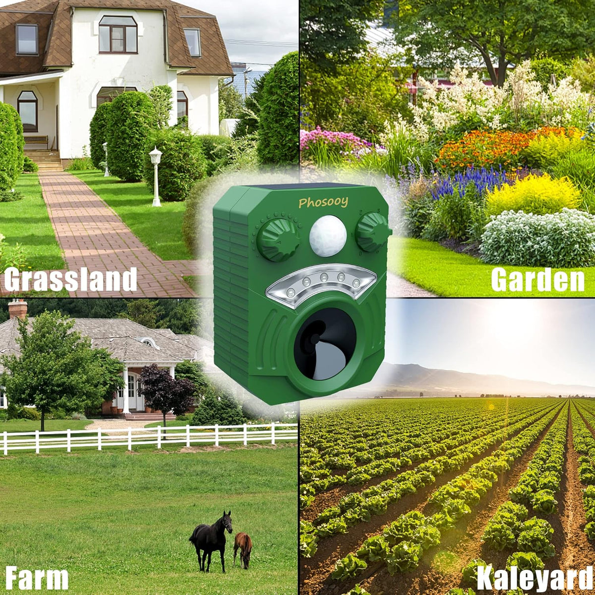 Waterproof Solar Ultrasonic Animal Repeller with Motion Activated LED Flashing Lights Y44245