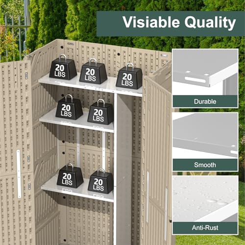 60 Cu.Ft Vertical Outdoor Storage Shed, Resin, Khaki B784