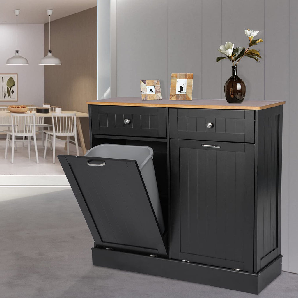 Double Tilt Out Trash Cabinet with Two Wood Drawers, Gray A730