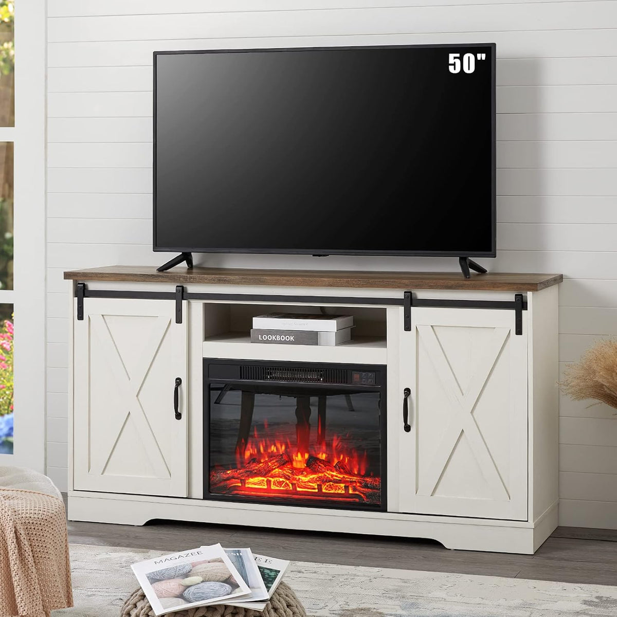 White Wood Fireplace TV Stand with 23'' Electric Fireplace Insert Q4652