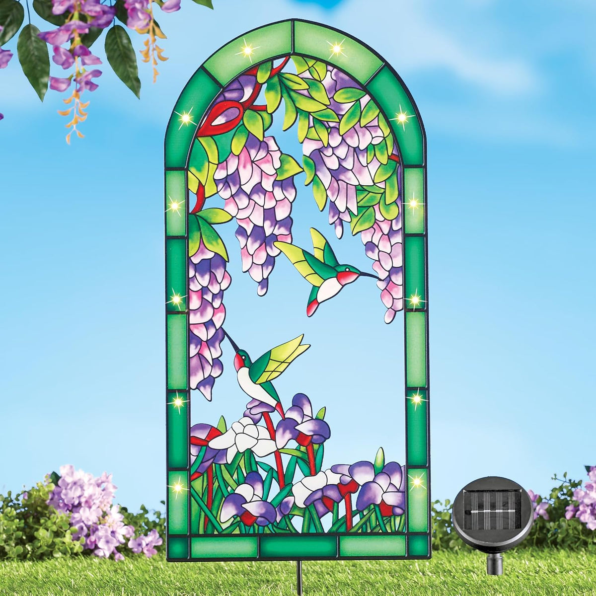 Solar Lighted Stained Glass Hummingbird Yard Stake X17032