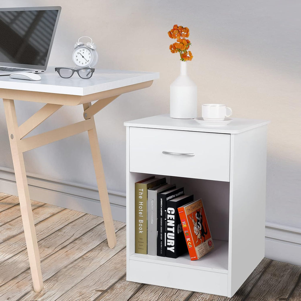 White Nightstand with Drawer M104