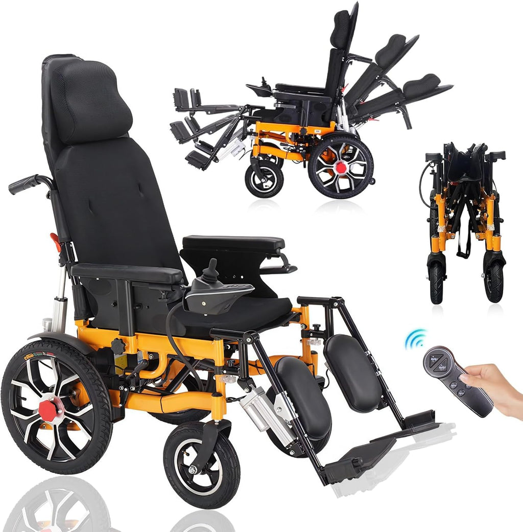 Reclining Foldable Electric Wheelchair with Adjustable Backrest and Pedal, 500W Motor, 20 Mile Range, 12AH Lithium Battery B2373