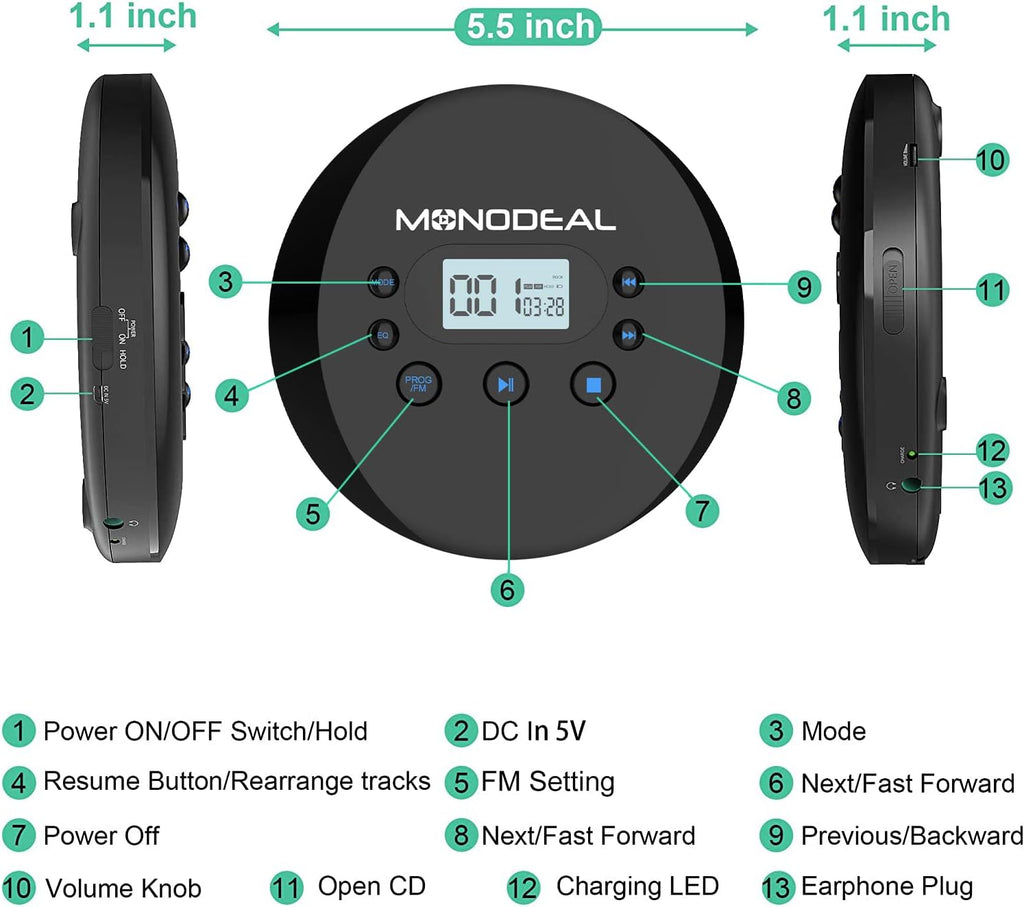 Portable CD Player with FM Transmitter E834383