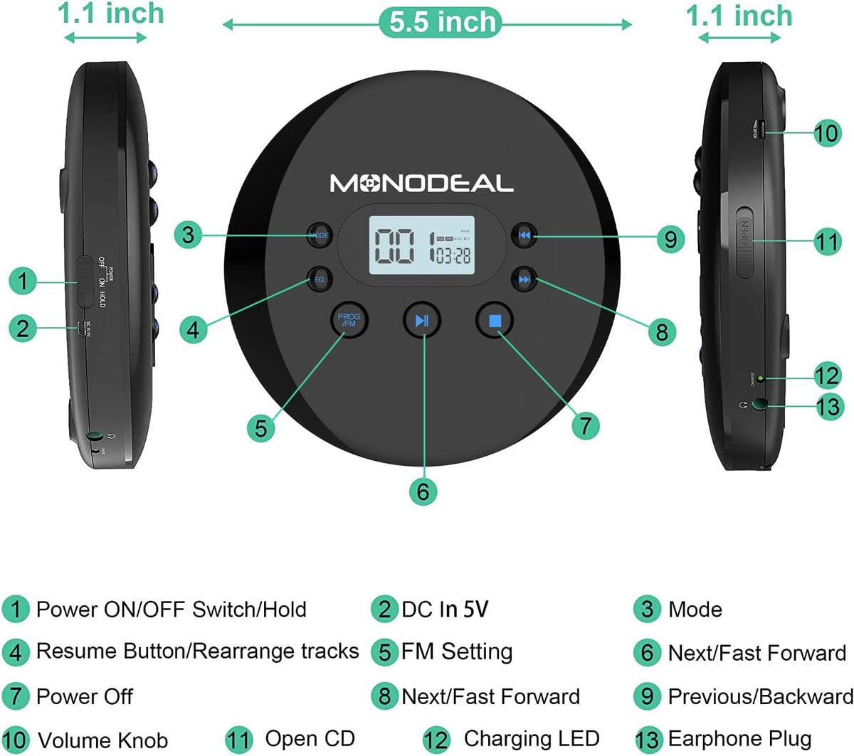 Portable CD Player with FM Transmitter E834383