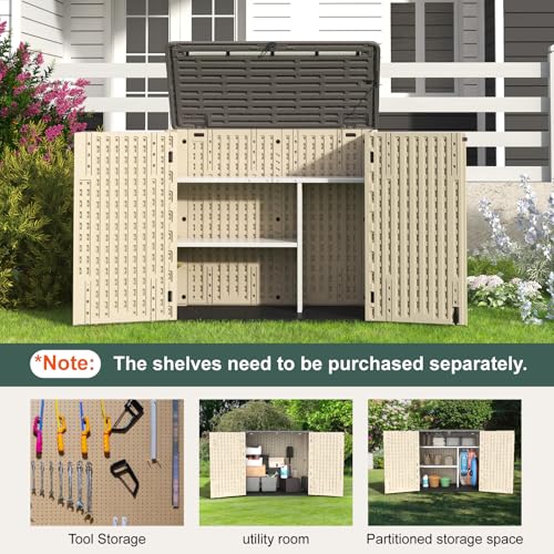 60 Cu.Ft Vertical Outdoor Storage Shed, Resin, Khaki B784