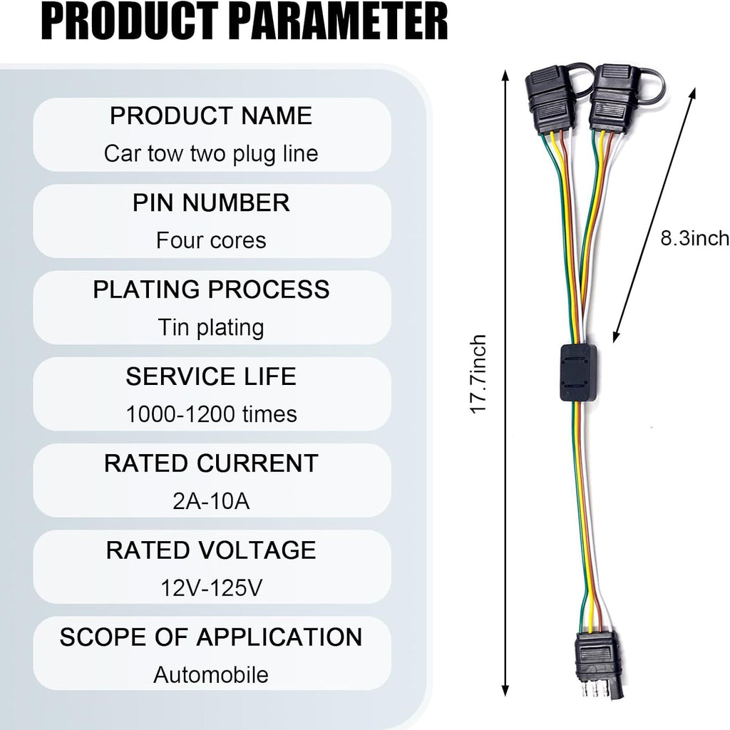 17.7" 4 Pin Flat Plug Y-Type Splitter Wiring Harness with Dust Cover G14646