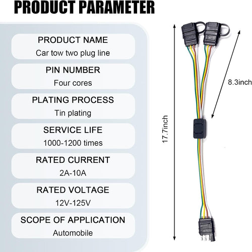 17.7" 4 Pin Flat Plug Y-Type Splitter Wiring Harness with Dust Cover G14646