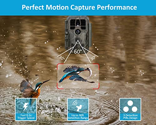 64MP 1296p HD Video Trail Camera with 100ft Night Vision Motion Activated Waterproof Y875604