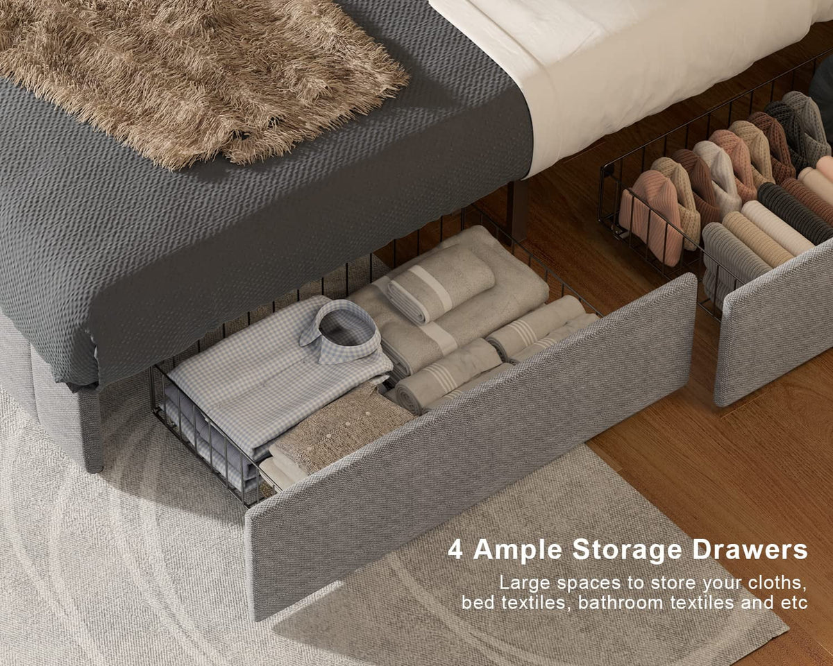 Light Grey Full Size Bed Frame with Storage Drawers R88668