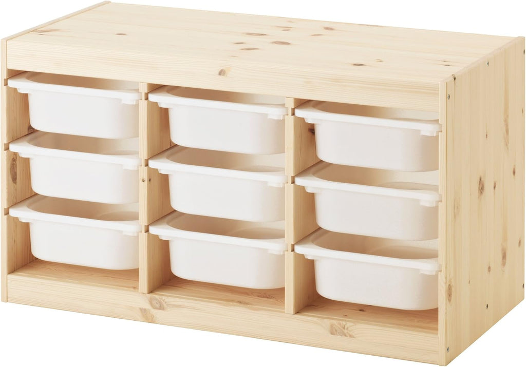 Light white stained pine storage combination with boxes, 93x44x52 cm C8020