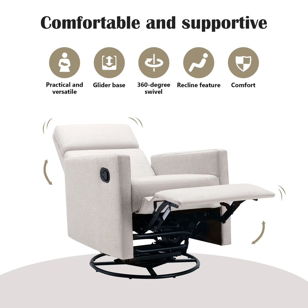 Tan Upholstered Fabric Swivel Rocker Recliner Chair K231455