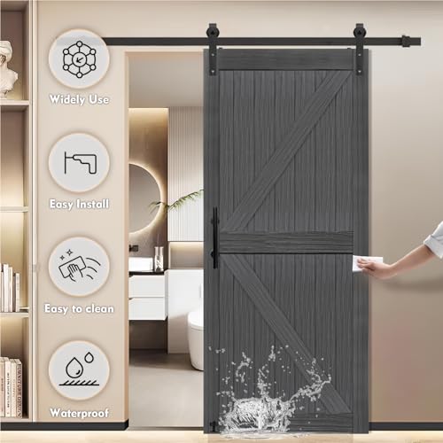 20 in x 84 in Elephant Gray Solid Wood Barn Door with Sliding Door Hardware Kit J2855