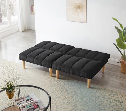 Blue Corduroy Convertible Futon Sofa Bed with Wooden Legs B3445