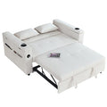 White Chenille 2-Seater Convertible Sofa Bed with USB Power Outlet U78065