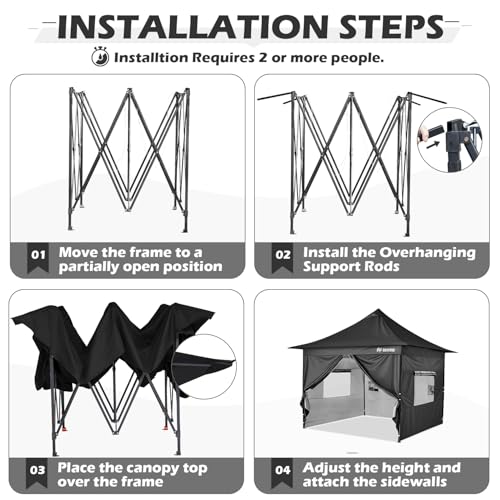Heavy Duty Canopy 10x10 Pop Up Commercial Canopy Tent with 3 Side Walls, Roller Bag, 4 Weight Bags, Stakes and Ropes (White, 10 * 10FT) L90823