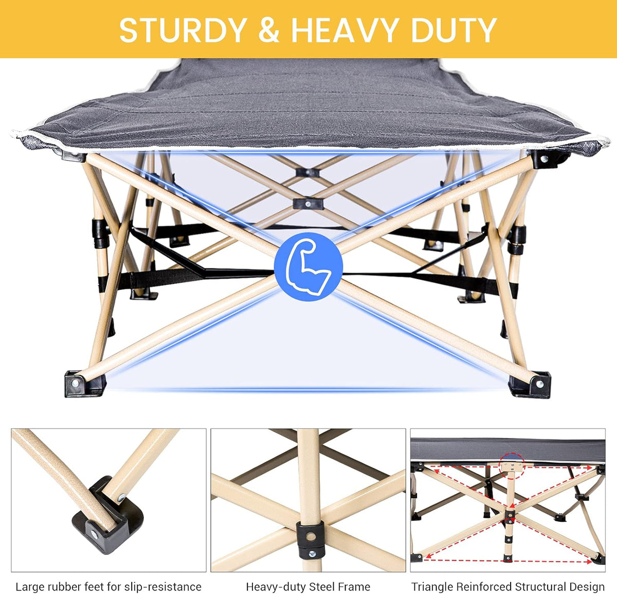 Folding Bed Camping Cot Grey J18606