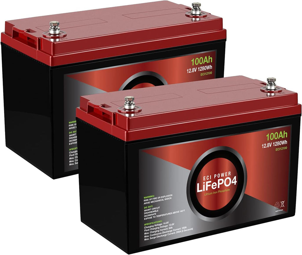 12V 100Ah Lithium LiFePO4 Deep Cycle Rechargeable Battery 2 Pack E77832
