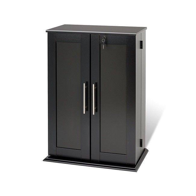 Black Locking Media Storage Cabinet with Shaker Doors W412513