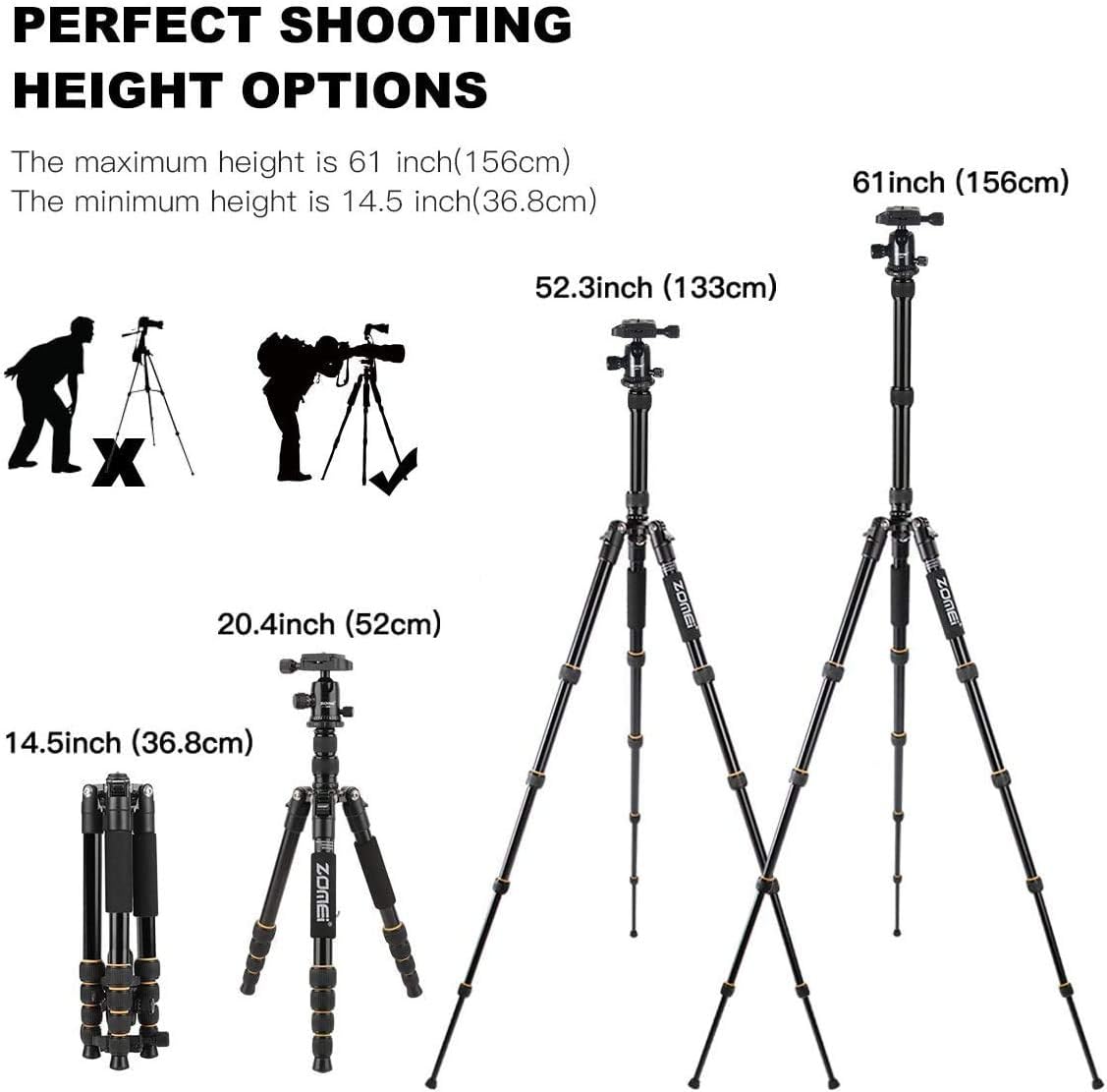 Camera Tripod with Ball Head Quick Release Plate and Carrying Case T686648