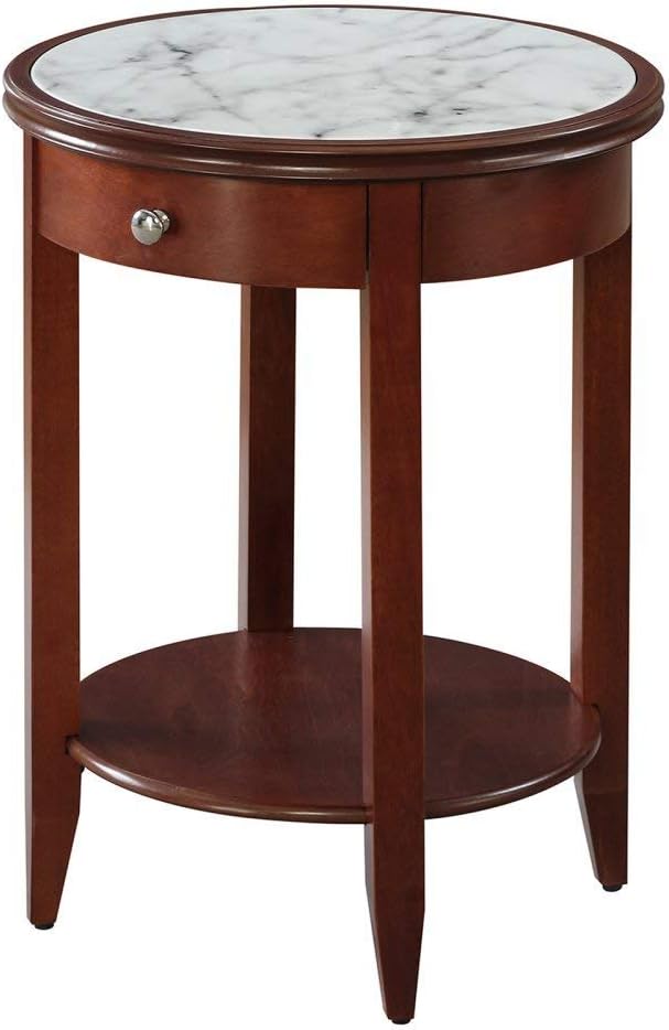 Mahogany Faux Marble End Table with Drawer V23418
