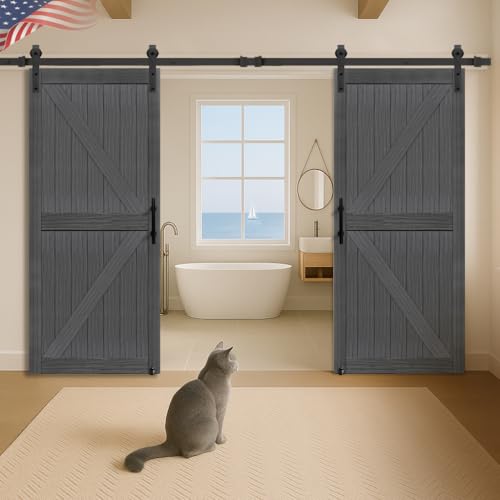 20 in x 84 in Elephant Gray Solid Wood Barn Door with Sliding Door Hardware Kit J2855