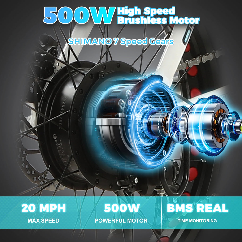 Foldable 20" 500W 36V Electric Bicycle Fat Tire Removable Battery 7 Speed D146764
