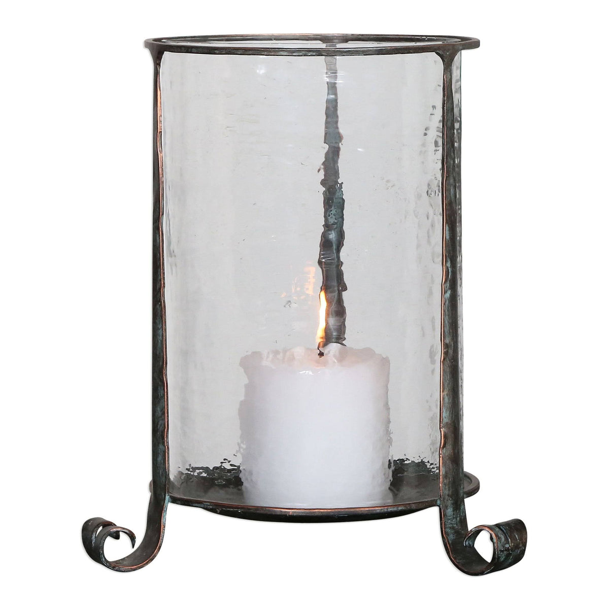 Hammered Glass Hurricane Candle Holder K25447