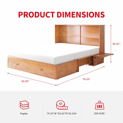 Queen Size Murphy Bed with Charging Station, Folding Foam Mattress (Cherry) U8446