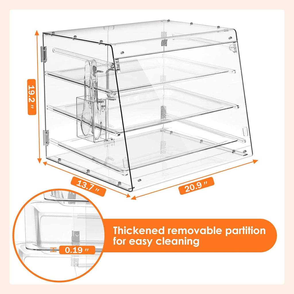 Acrylic 3 Tray Commercial Countertop Bakery Display Case with Rear Door Access & Removable Shelves, 22x17x16.5inch C93302