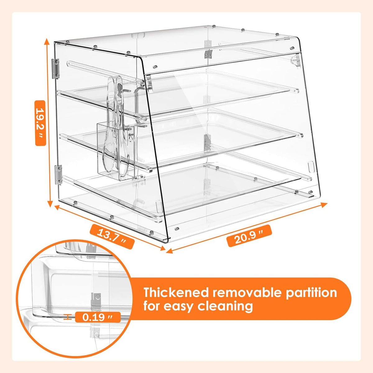 Acrylic 3 Tray Commercial Countertop Bakery Display Case with Rear Door Access & Removable Shelves, 22x17x16.5inch C93302