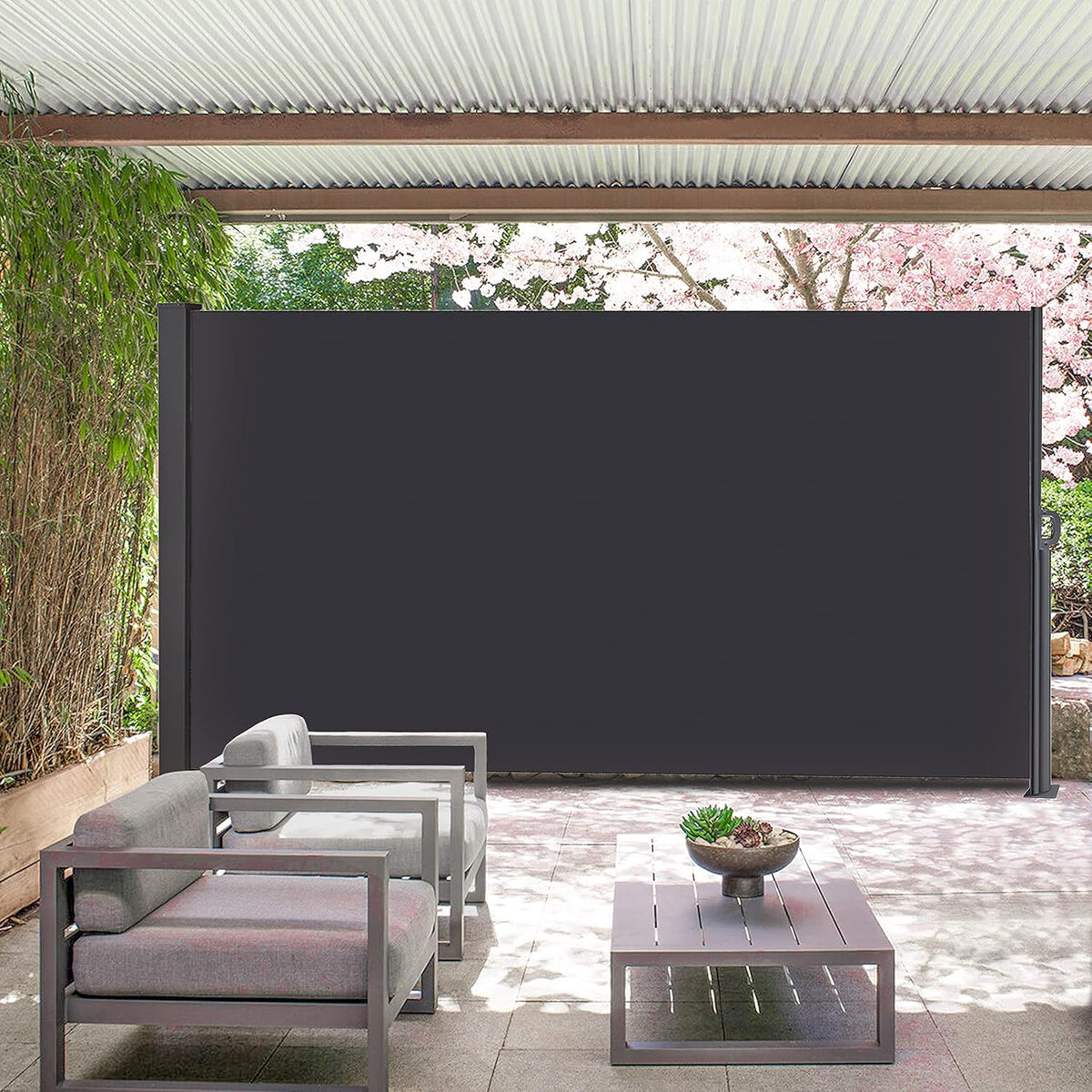 145" x 72" Retractable Side Awning, Waterproof & UV-Resistant Folding Privacy Screen Room Divider I7673