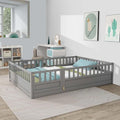 Full-White Wood Kids Floor Bed with Safety Guardrails V701