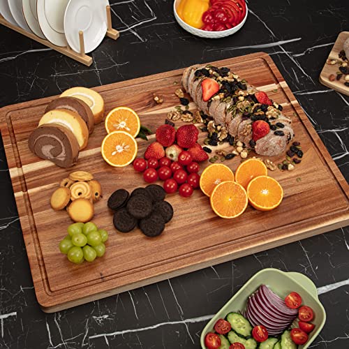24x18 Inch Acacia Wood Cutting Board with Handle and Juice Groove Q601385