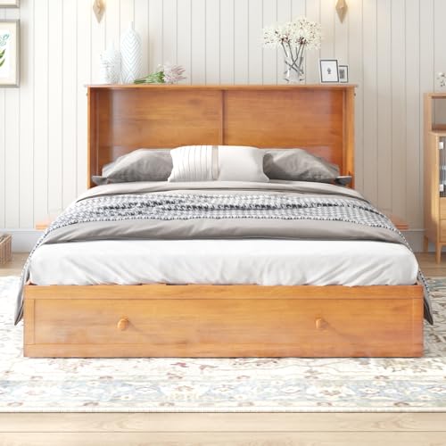 Queen Size Murphy Bed with Charging Station, Folding Foam Mattress (Cherry) U8446