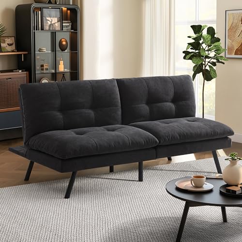 Vintage Brown Faux Leather Convertible Futon Sofa Bed Y503