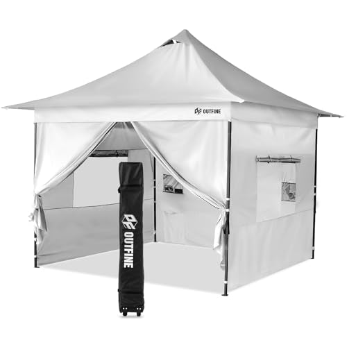 Heavy Duty Canopy 10x10 Pop Up Commercial Canopy Tent with 3 Side Walls, Roller Bag, 4 Weight Bags, Stakes and Ropes (White, 10 * 10FT) L90823