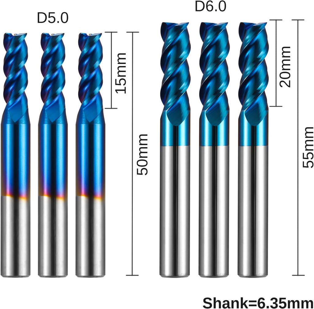 6pcs 3-Flute Square End Mill 1/4'' Shank X49278