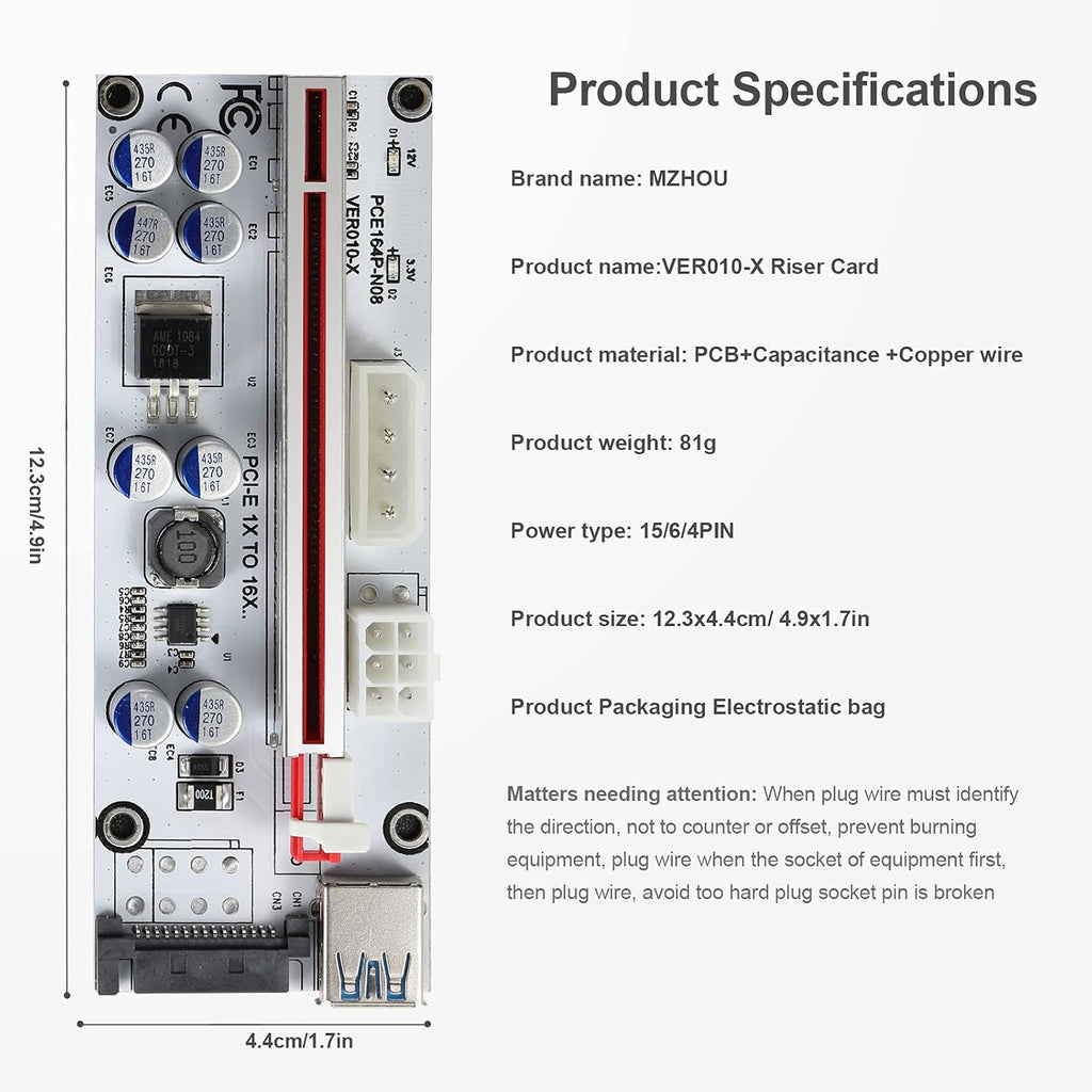 PCI-E 1X to 16X Riser Card with 24in USB 3.0 Extension Cable S876444