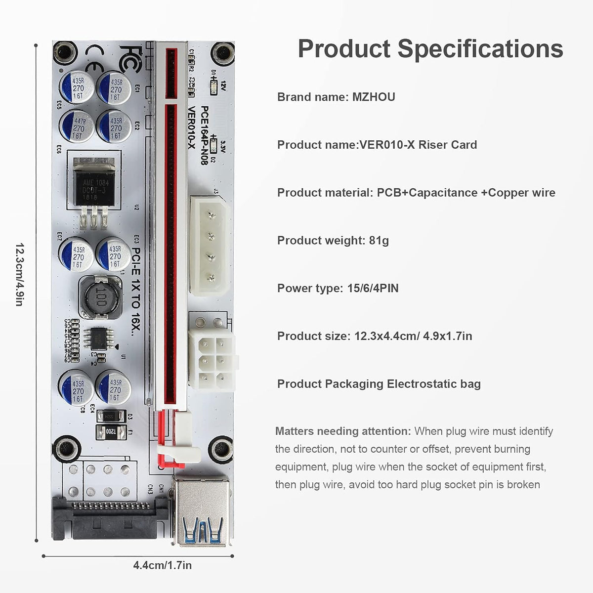 PCI-E 1X to 16X Riser Card with 24in USB 3.0 Extension Cable S876444