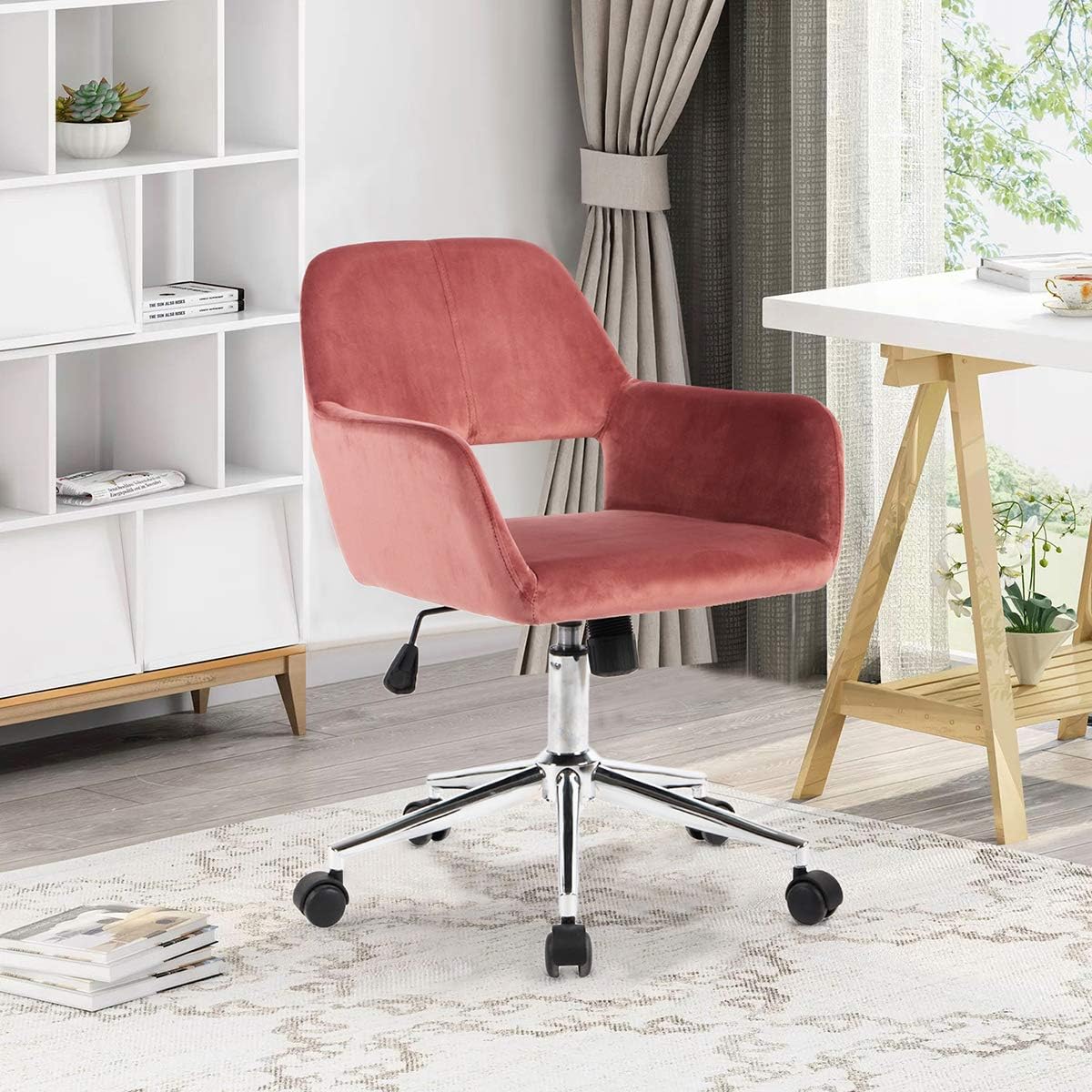 Rose Pink Velvet Office Chair H691476