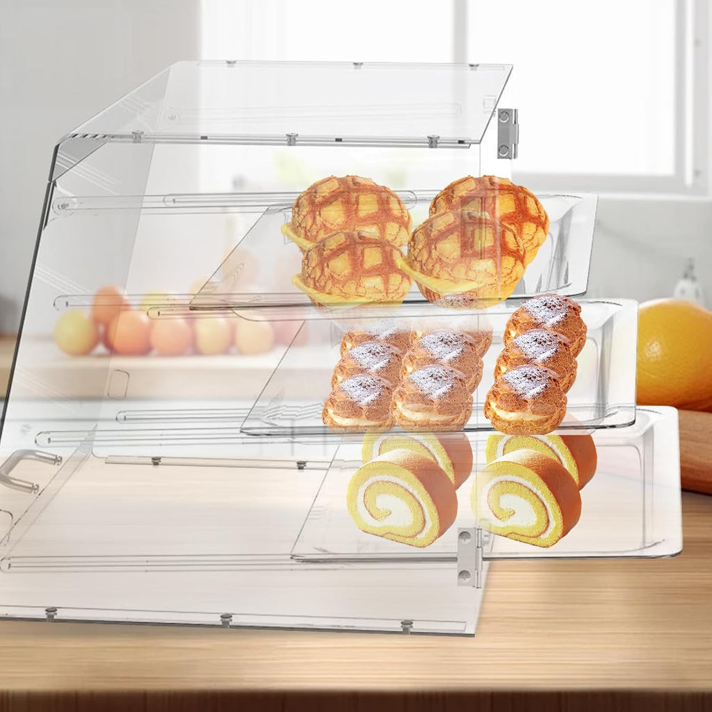 Acrylic 3 Tray Commercial Countertop Bakery Display Case with Rear Door Access & Removable Shelves, 22x17x16.5inch C93302