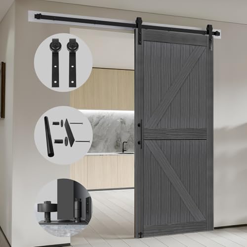 20 in x 84 in Elephant Gray Solid Wood Barn Door with Sliding Door Hardware Kit J2855