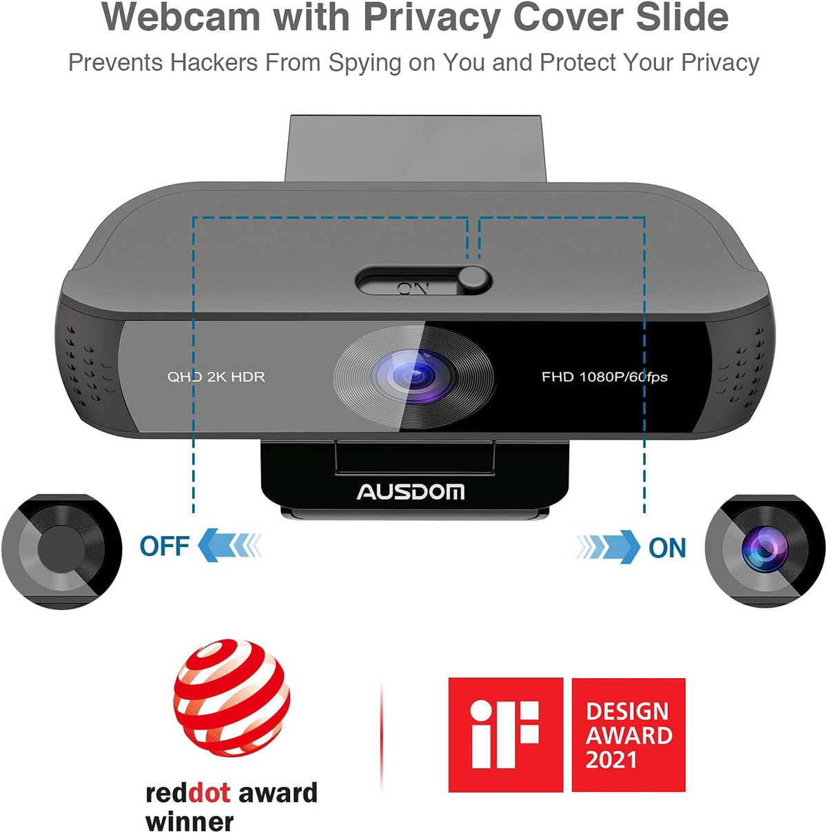 2K QHD AutoFocus Webcam with Dual Noise Cancelling Microphones K159384